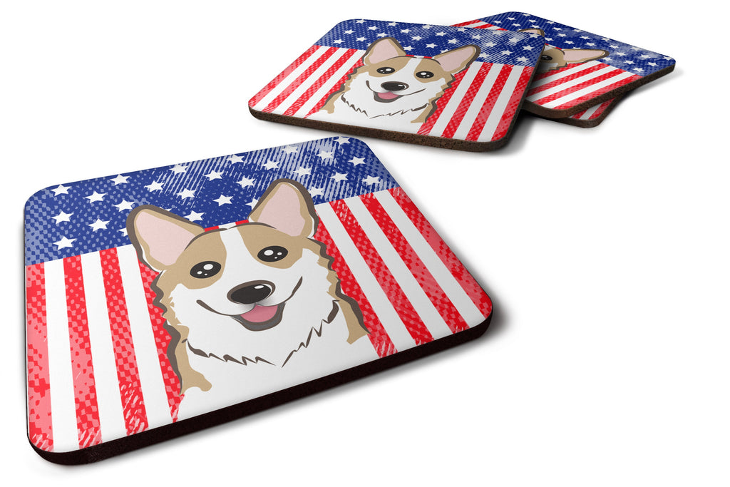 American Flag and Sable Corgi Foam Coasters Set of 4 Cup Coasters for Indoor Outdoor, Tabletop Protection, Anti Slip, Mouse pad Material