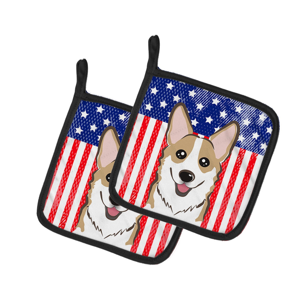American Flag and Sable Corgi Pot Holder Set of 2 Heat Resistant Quilted Hot Pads 7.5 x 7.5 Inch, Insulated Kitchen Trivets for Cooking & Baking