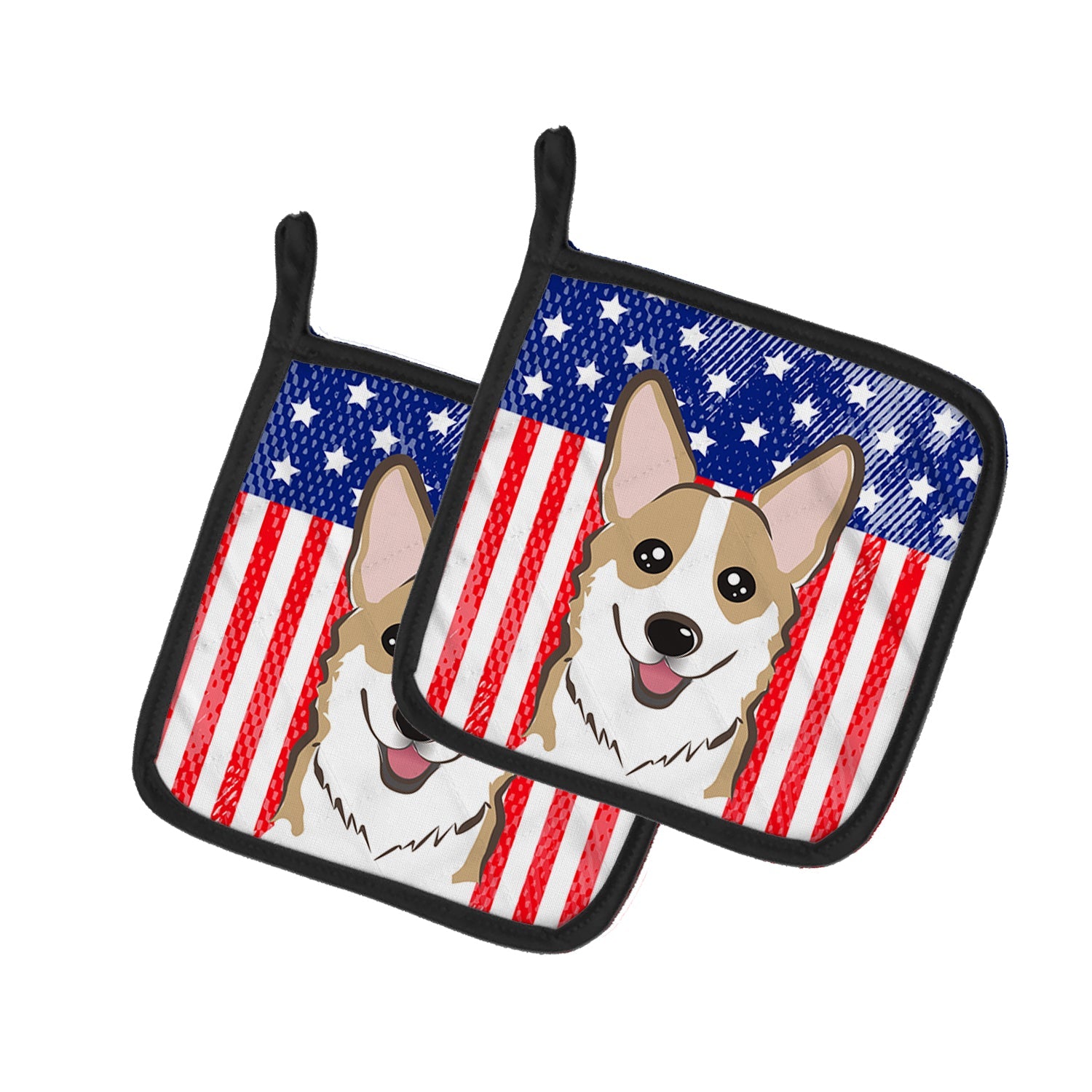 American Flag and Sable Corgi Pot Holder Set of 2 Heat Resistant Quilted Hot Pads 7.5 x 7.5 Inch, Insulated Kitchen Trivets for Cooking & Baking