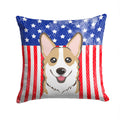 American Flag and Sable Corgi Decorative Throw Pillow 14x14 Indoor Outdoor Accent Cushion, Fabric Cover with Insert for Sofa, Bed, Porch & Living Room