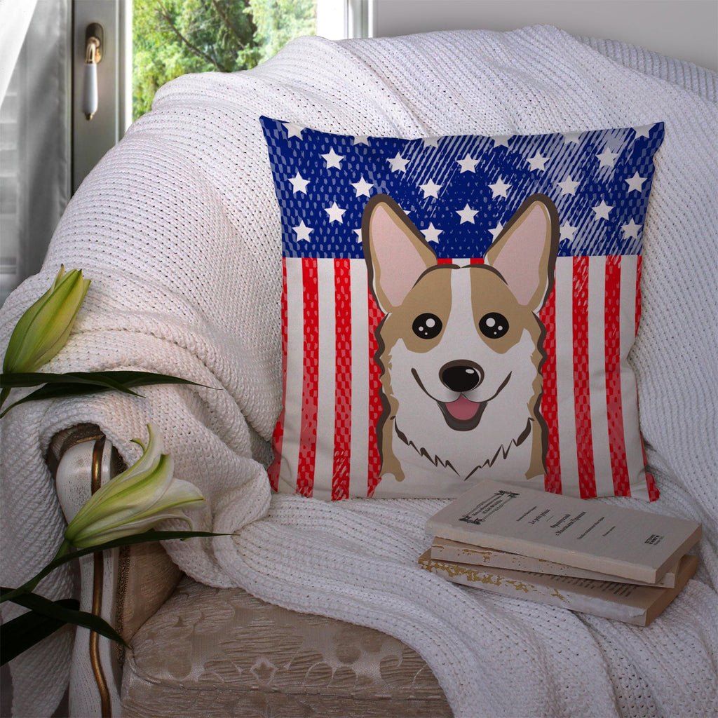 American Flag and Sable Corgi Decorative Throw Pillow 14x14 Indoor Outdoor Accent Cushion, Fabric Cover with Insert for Sofa, Bed, Porch & Living Room