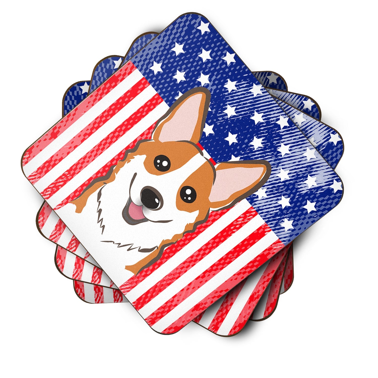 American Flag and Red Corgi Foam Coasters Set of 4 Cup Coasters for Indoor Outdoor, Tabletop Protection, Anti Slip, Mouse pad Material