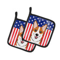 American Flag and Red Corgi Pot Holder Set of 2 Heat Resistant Quilted Hot Pads 7.5 x 7.5 Inch, Insulated Kitchen Trivets for Cooking & Baking