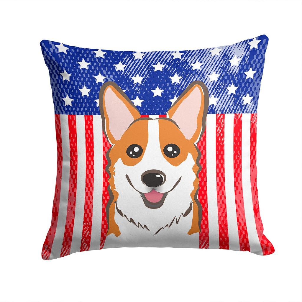 American Flag and Red Corgi Decorative Throw Pillow 14x14 Indoor Outdoor Accent Cushion, Fabric Cover with Insert for Sofa, Bed, Porch & Living Room