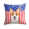American Flag and Red Corgi Decorative Throw Pillow 14x14 Indoor Outdoor Accent Cushion, Fabric Cover with Insert for Sofa, Bed, Porch & Living Room