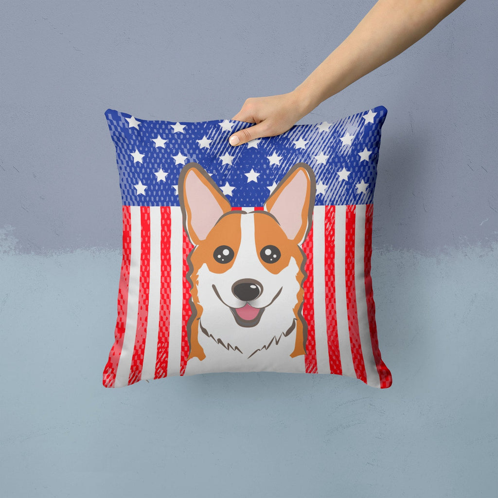 American Flag and Red Corgi Decorative Throw Pillow 14x14 Indoor Outdoor Accent Cushion, Fabric Cover with Insert for Sofa, Bed, Porch & Living Room