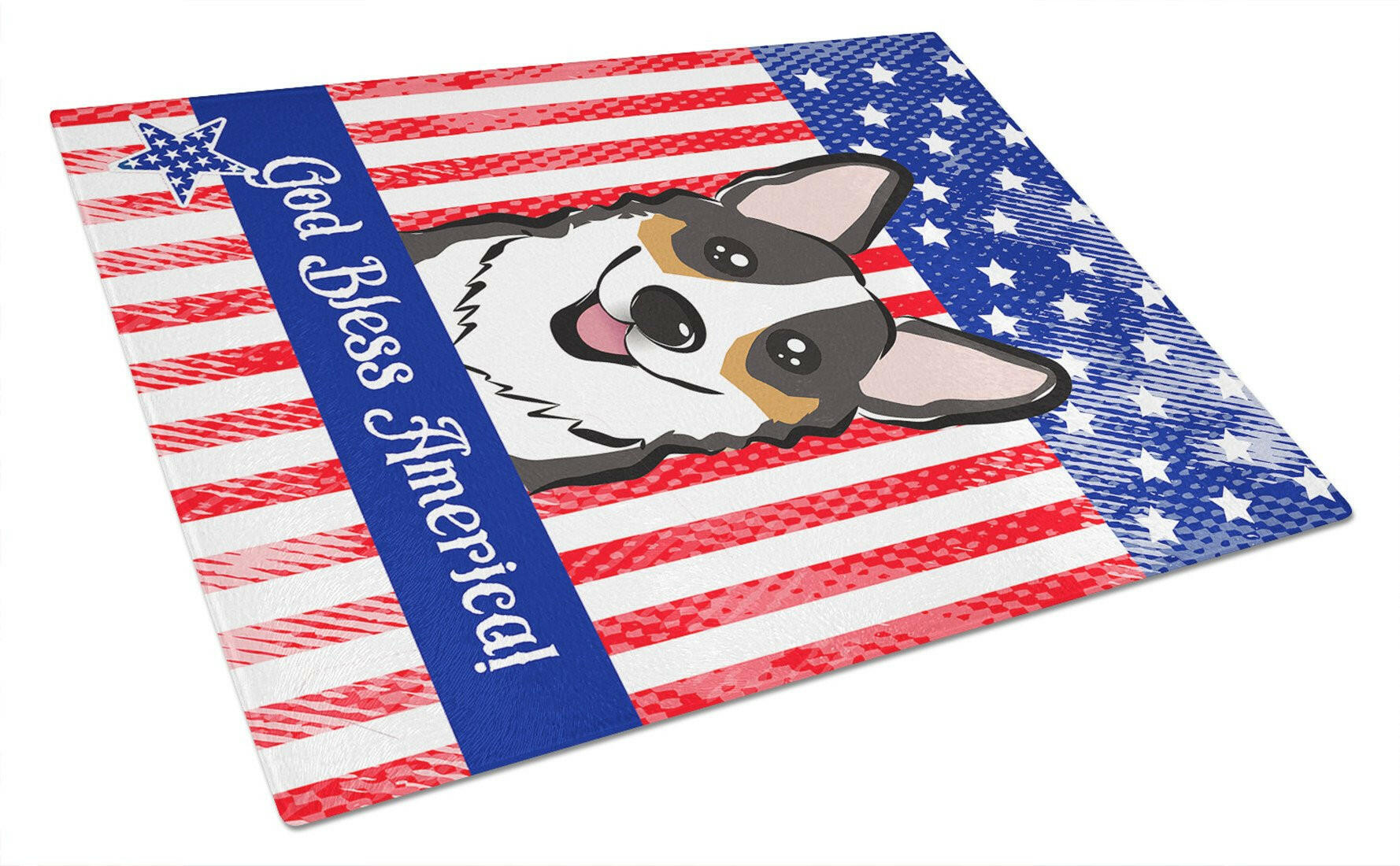 American Flag and Tricolor Corgi Cutting Board Tempered Glass Kitchen Cutting Surface, Heat Resistant Chopping, Non-Slip Feet, Food Prep & Serving