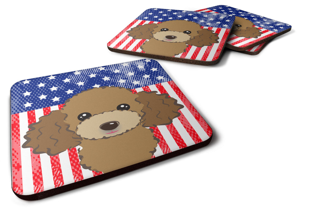 American Flag and Chocolate Brown Poodle Foam Coasters Set of 4 Cup Coasters for Indoor Outdoor, Tabletop Protection, Anti Slip, Mouse pad Material