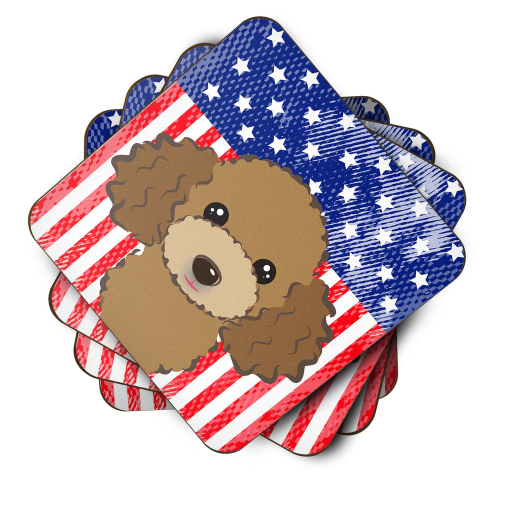 American Flag and Chocolate Brown Poodle Foam Coasters Set of 4 Cup Coasters for Indoor Outdoor, Tabletop Protection, Anti Slip, Mouse pad Material