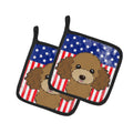 American Flag and Chocolate Brown Poodle Pot Holder Set of 2 Heat Resistant Quilted Hot Pads 7.5 x 7.5 Inch, Insulated Kitchen Trivets for Cooking & Baking