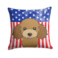 American Flag and Chocolate Brown Poodle Decorative Throw Pillow 14x14 Indoor Outdoor Accent Cushion, Fabric Cover with Insert for Sofa, Bed, Porch & Living Room