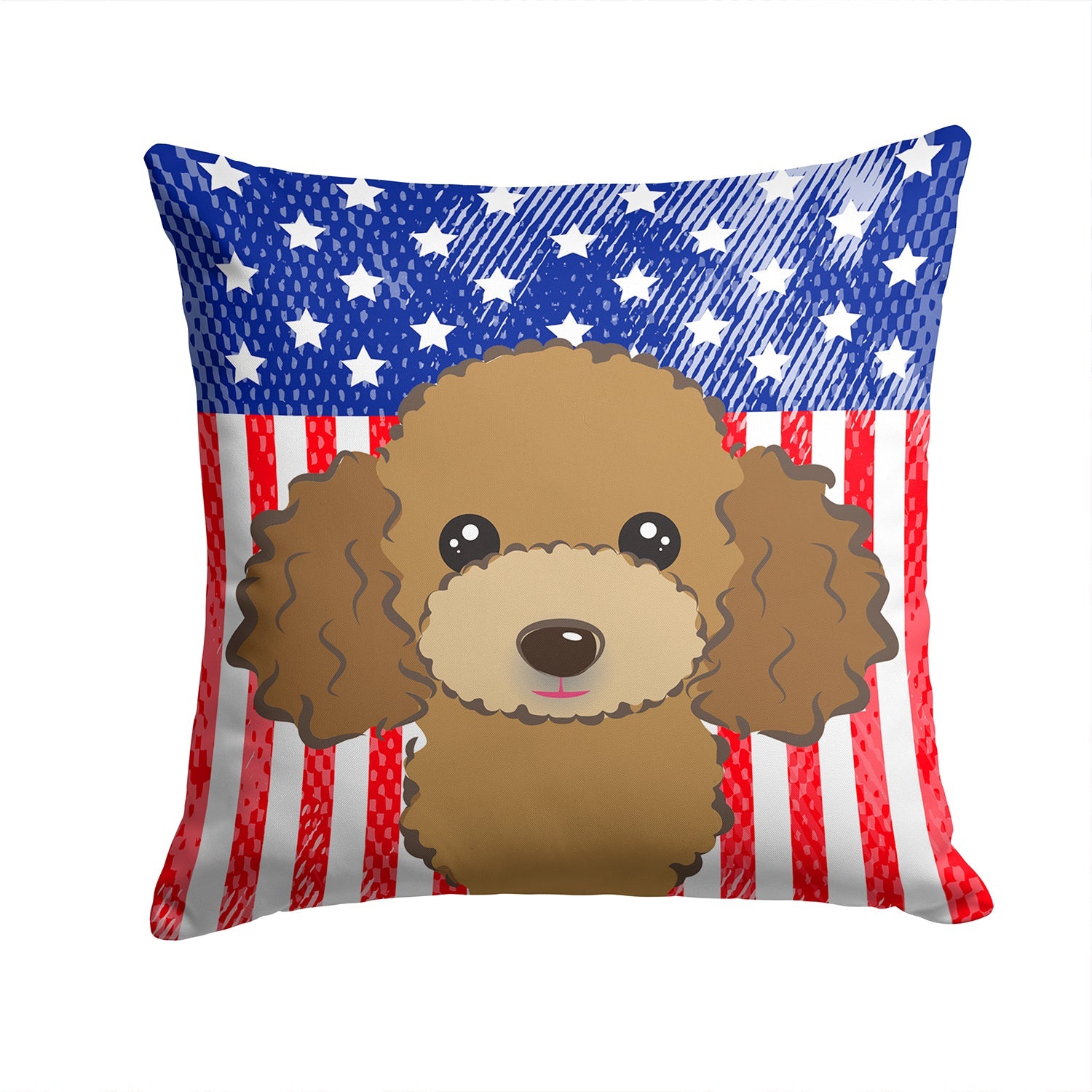 American Flag and Chocolate Brown Poodle Decorative Throw Pillow 14x14 Indoor Outdoor Accent Cushion, Fabric Cover with Insert for Sofa, Bed, Porch & Living Room