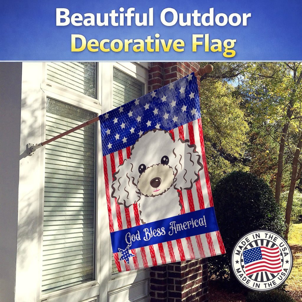 American Flag and White Poodle House Flag 28x40 Porch Sleeve Pole Decorative Outside Yard Banner Artwork Wall Hanging, Polyester