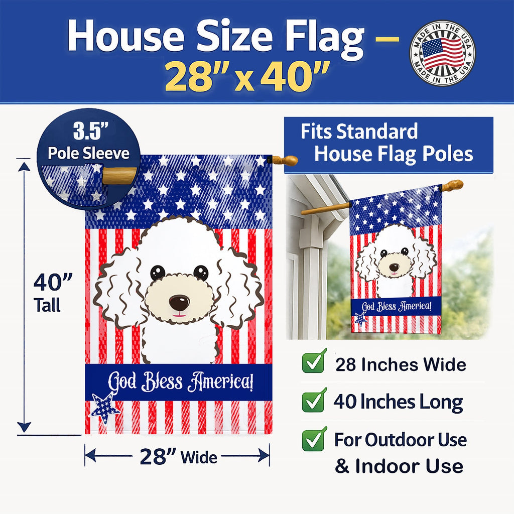 American Flag and White Poodle House Flag 28x40 Porch Sleeve Pole Decorative Outside Yard Banner Artwork Wall Hanging, Polyester