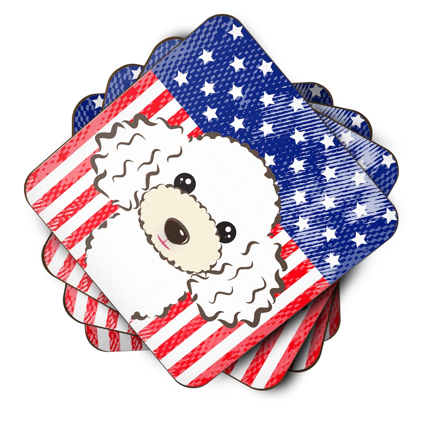 American Flag and White Poodle Foam Coasters Set of 4 Cup Coasters for Indoor Outdoor, Tabletop Protection, Anti Slip, Mouse pad Material