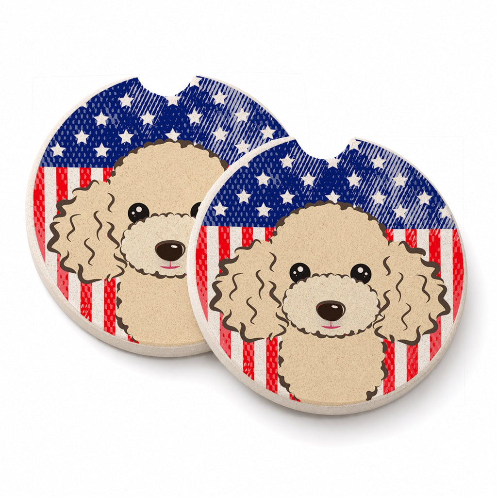 American Flag and Buff Poodle Set of 2 Cup Holder Car Coasters Absorbent Round Sandstone Coasters Gifts for Men or Women, 2.5, Multicolor