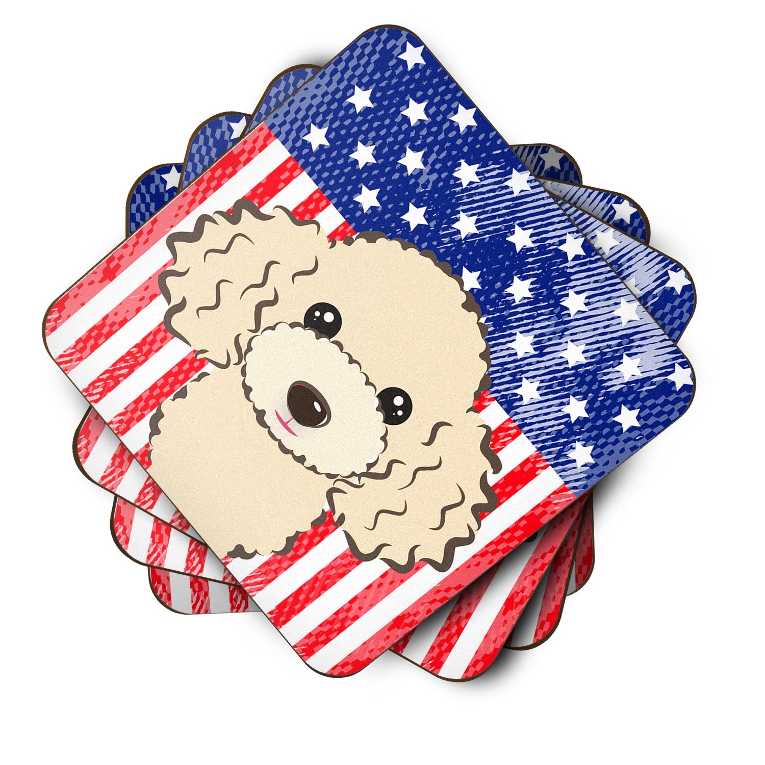 American Flag and Buff Poodle Foam Coasters Set of 4 Cup Coasters for Indoor Outdoor, Tabletop Protection, Anti Slip, Mouse pad Material