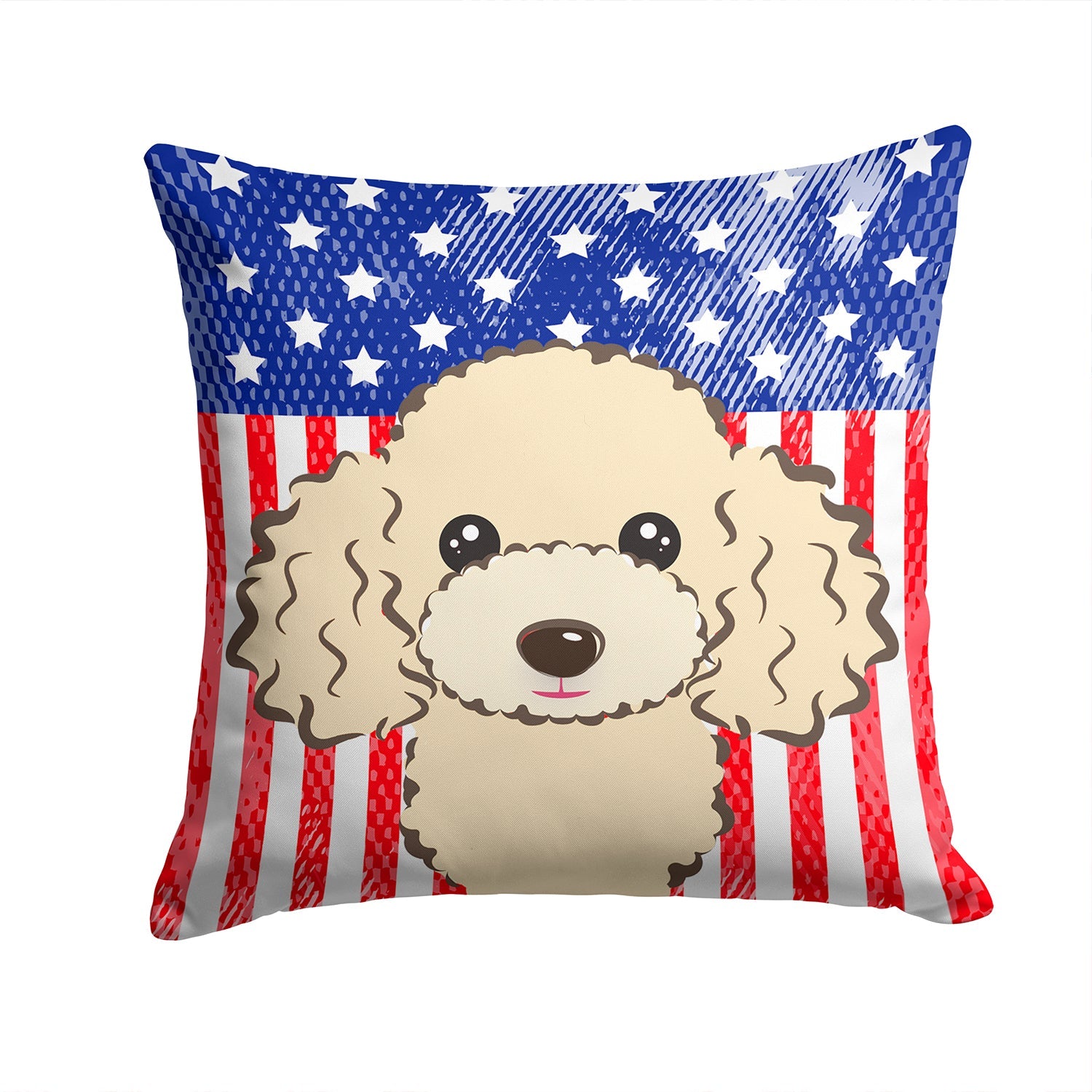 American Flag and Buff Poodle Decorative Throw Pillow 14x14 Indoor Outdoor Accent Cushion, Fabric Cover with Insert for Sofa, Bed, Porch & Living Room