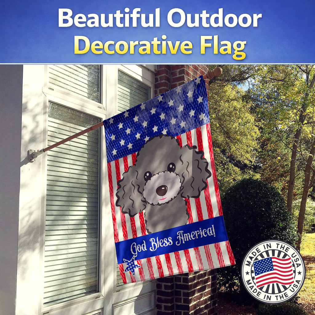 American Flag and Silver Gray Poodle House Flag 28x40 Porch Sleeve Pole Decorative Outside Yard Banner Artwork Wall Hanging, Polyester