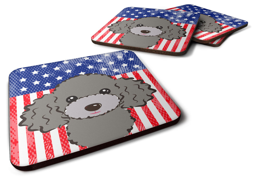 American Flag and Silver Gray Poodle Foam Coasters Set of 4 Cup Coasters for Indoor Outdoor, Tabletop Protection, Anti Slip, Mouse pad Material