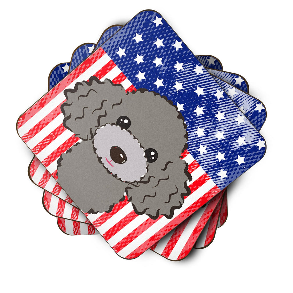 American Flag and Silver Gray Poodle Foam Coasters Set of 4 Cup Coasters for Indoor Outdoor, Tabletop Protection, Anti Slip, Mouse pad Material