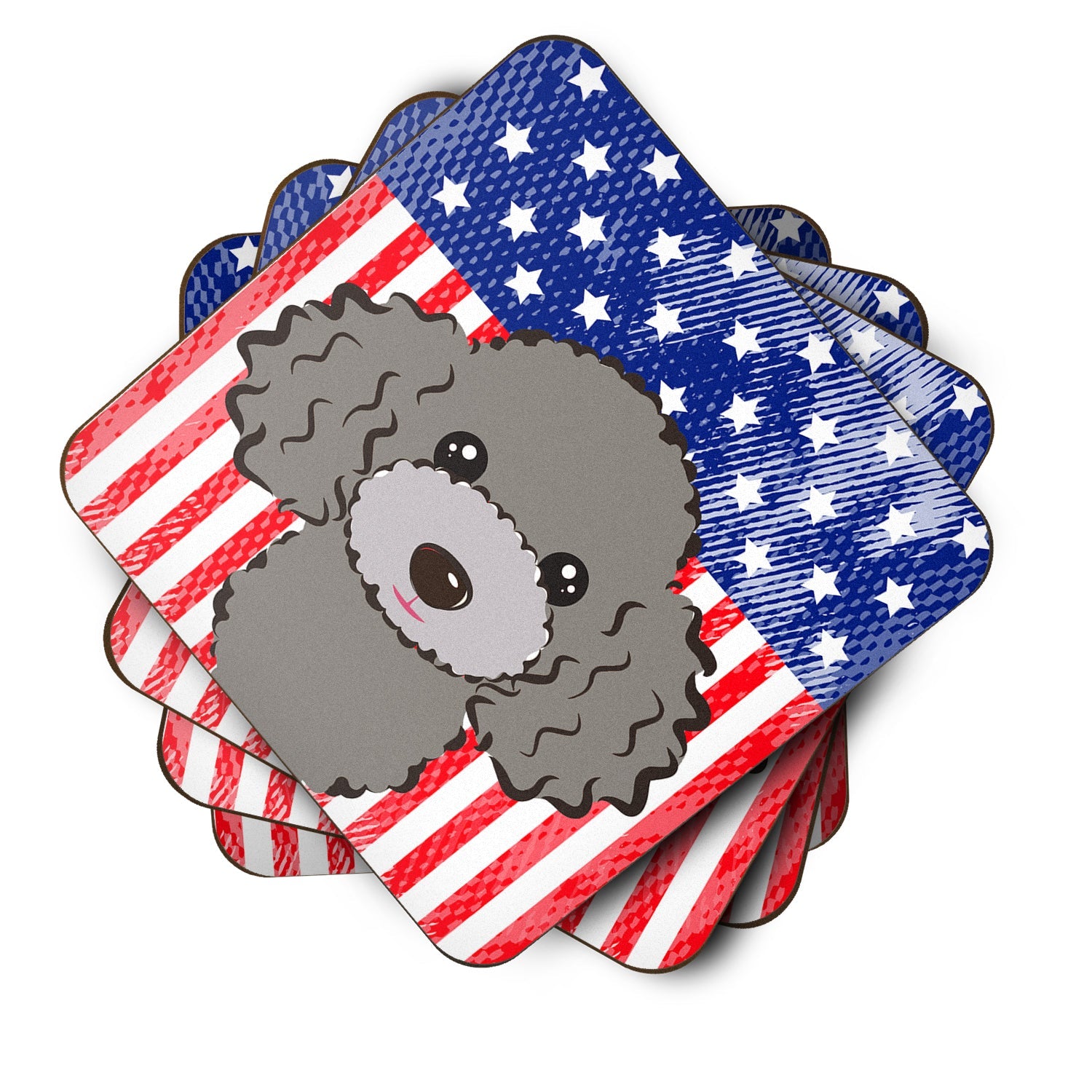 American Flag and Silver Gray Poodle Foam Coasters Set of 4 Cup Coasters for Indoor Outdoor, Tabletop Protection, Anti Slip, Mouse pad Material