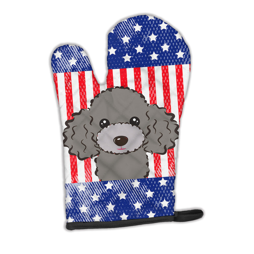 American Flag and Silver Gray Poodle Oven Mitt Heat Resistant Thick Oven Mitt for Hot Pans and Oven, Kitchen Mitt Protect Hands, Cooking Baking Glove