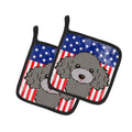 American Flag and Silver Gray Poodle Pot Holder Set of 2 Heat Resistant Quilted Hot Pads 7.5 x 7.5 Inch, Insulated Kitchen Trivets for Cooking & Baking