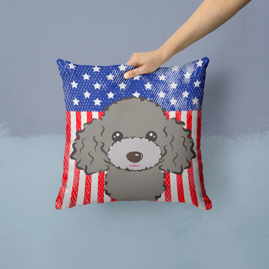 American Flag and Silver Gray Poodle Decorative Throw Pillow 14x14 Indoor Outdoor Accent Cushion, Fabric Cover with Insert for Sofa, Bed, Porch & Living Room