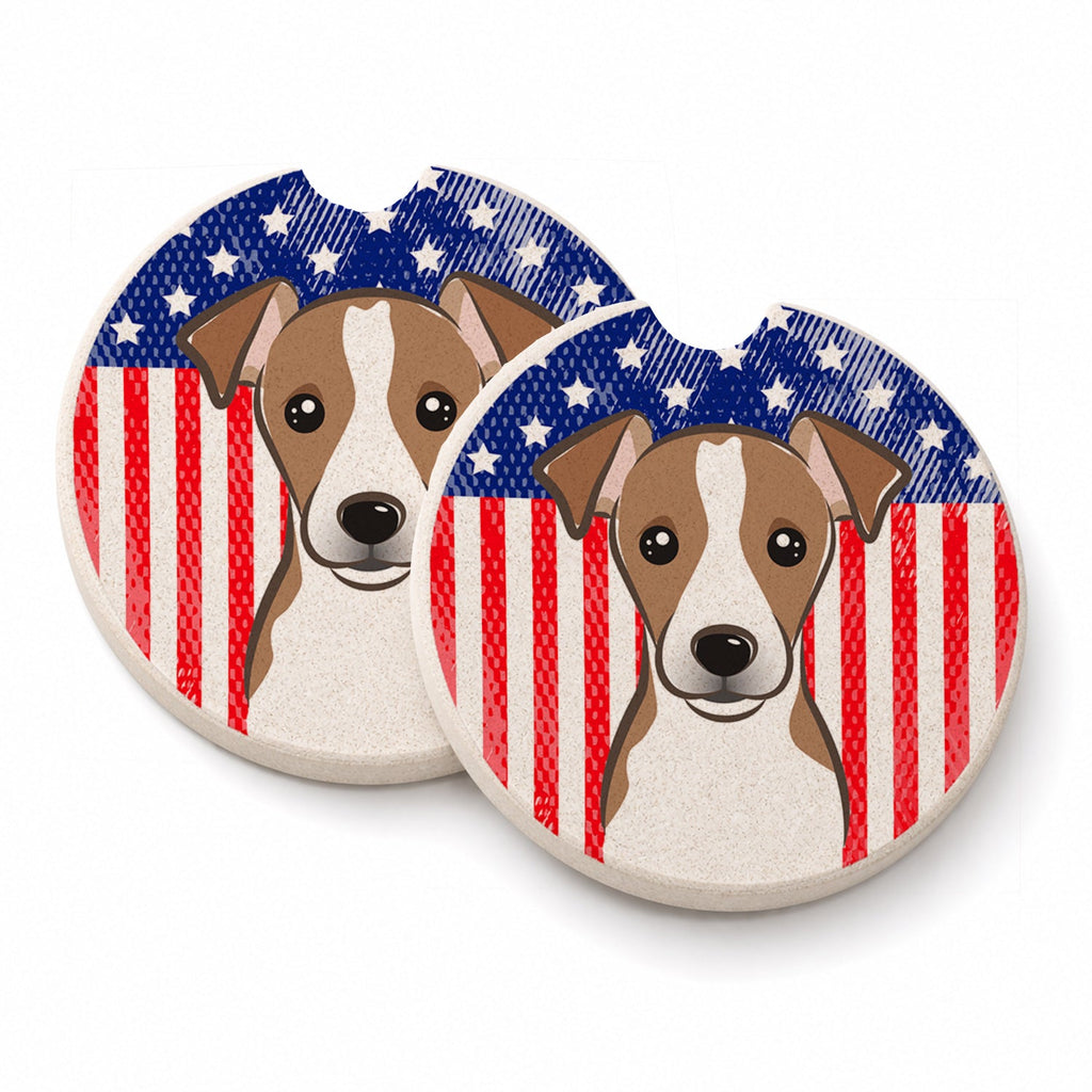 American Flag and Jack Russell Terrier Set of 2 Cup Holder Car Coasters Absorbent Round Sandstone Coasters Gifts for Men or Women, 2.5, Multicolor