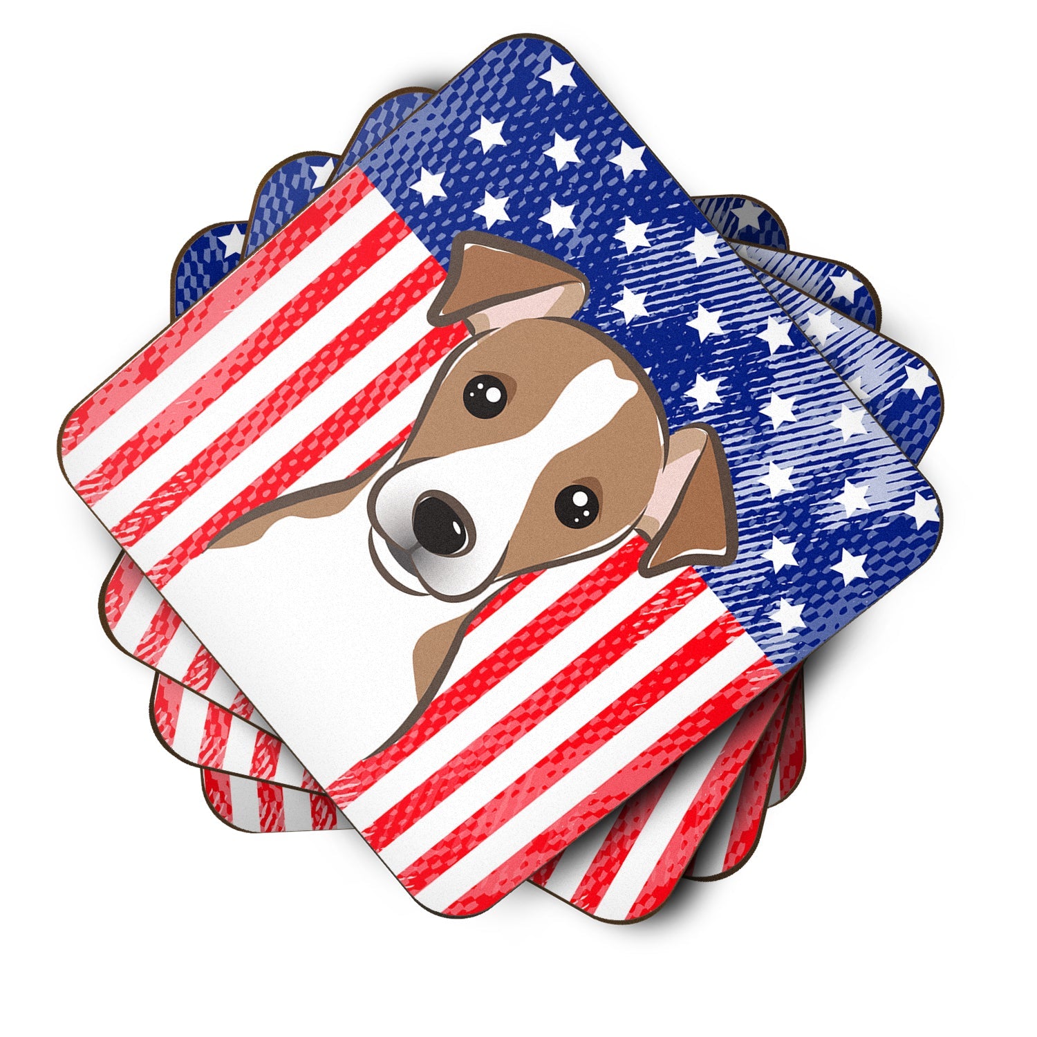 American Flag and Jack Russell Terrier Foam Coasters Set of 4 Cup Coasters for Indoor Outdoor, Tabletop Protection, Anti Slip, Mouse pad Material