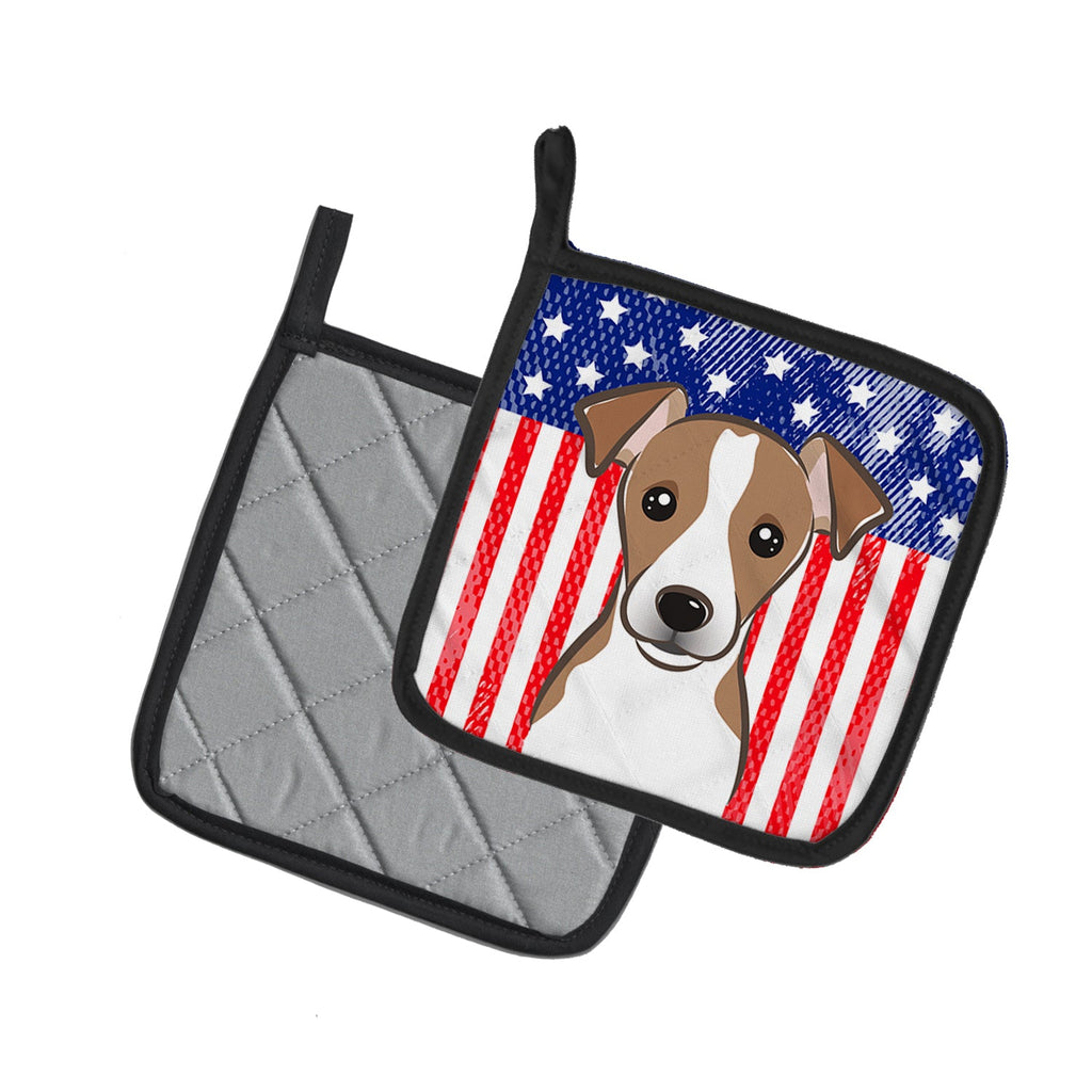 American Flag and Jack Russell Terrier Pot Holder Set of 2 Heat Resistant Quilted Hot Pads 7.5 x 7.5 Inch, Insulated Kitchen Trivets for Cooking & Baking