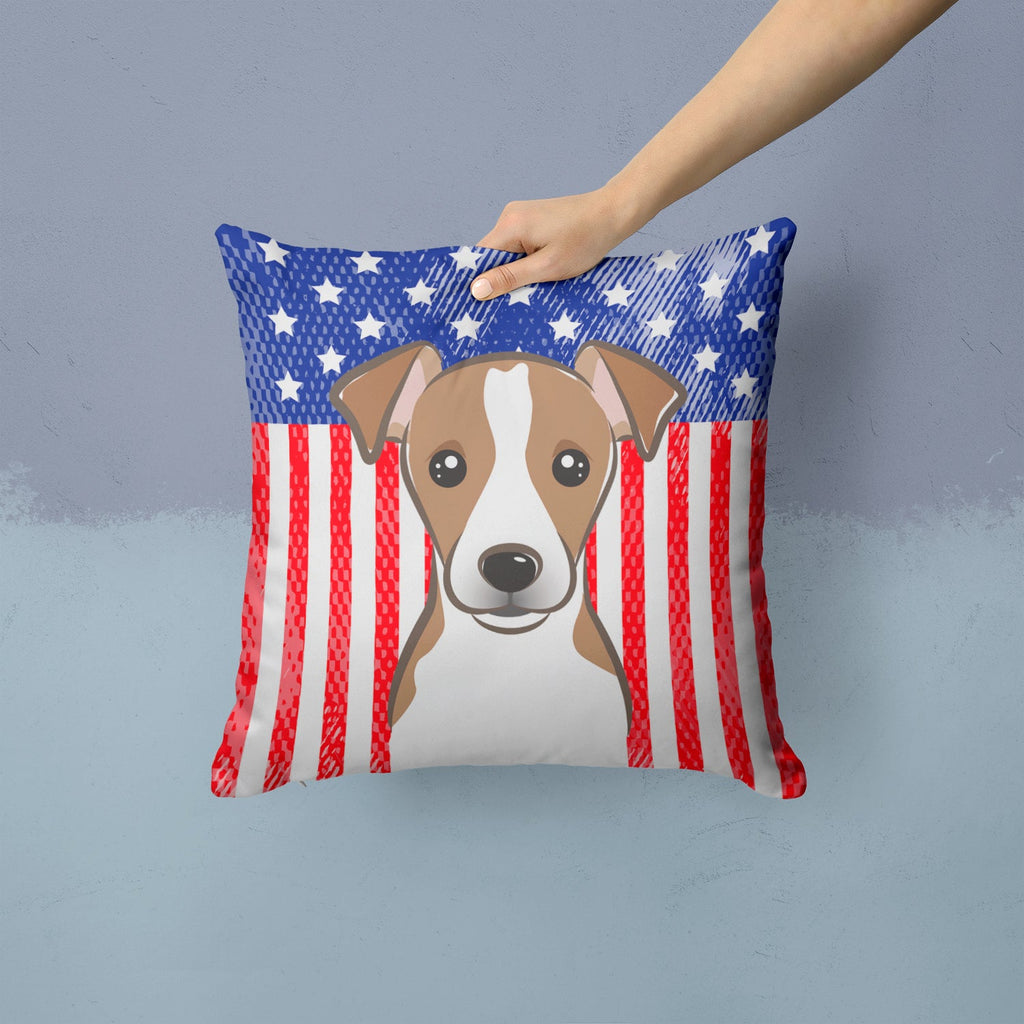 American Flag and Jack Russell Terrier Decorative Throw Pillow 14x14 Indoor Outdoor Accent Cushion, Fabric Cover with Insert for Sofa, Bed, Porch & Living Room