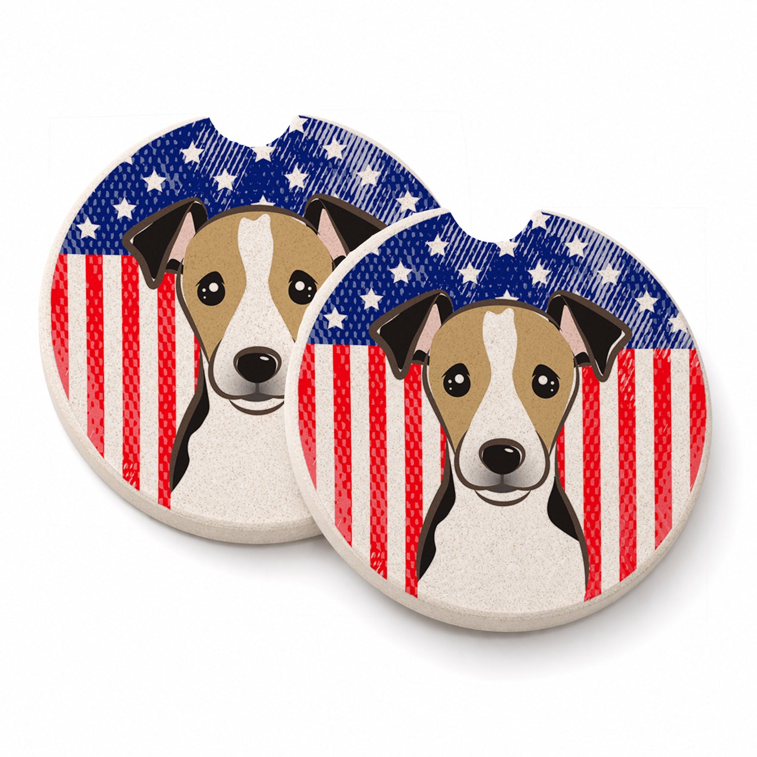 American Flag and Jack Russell Terrier Set of 2 Cup Holder Car Coasters Absorbent Round Sandstone Coasters Gifts for Men or Women, 2.5, Multicolor