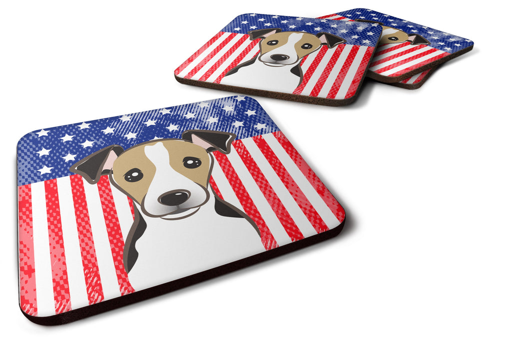 American Flag and Jack Russell Terrier Foam Coasters Set of 4 Cup Coasters for Indoor Outdoor, Tabletop Protection, Anti Slip, Mouse pad Material