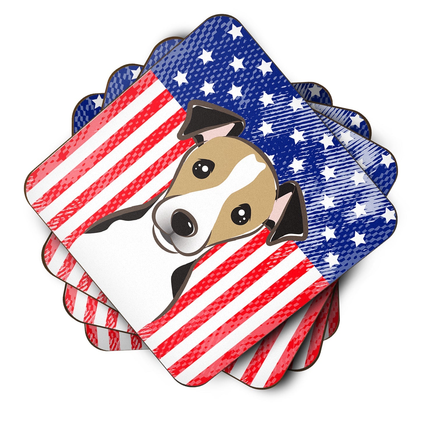 American Flag and Jack Russell Terrier Foam Coasters Set of 4 Cup Coasters for Indoor Outdoor, Tabletop Protection, Anti Slip, Mouse pad Material