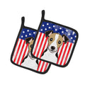 American Flag and Jack Russell Terrier Pot Holder Set of 2 Heat Resistant Quilted Hot Pads 7.5 x 7.5 Inch, Insulated Kitchen Trivets for Cooking & Baking