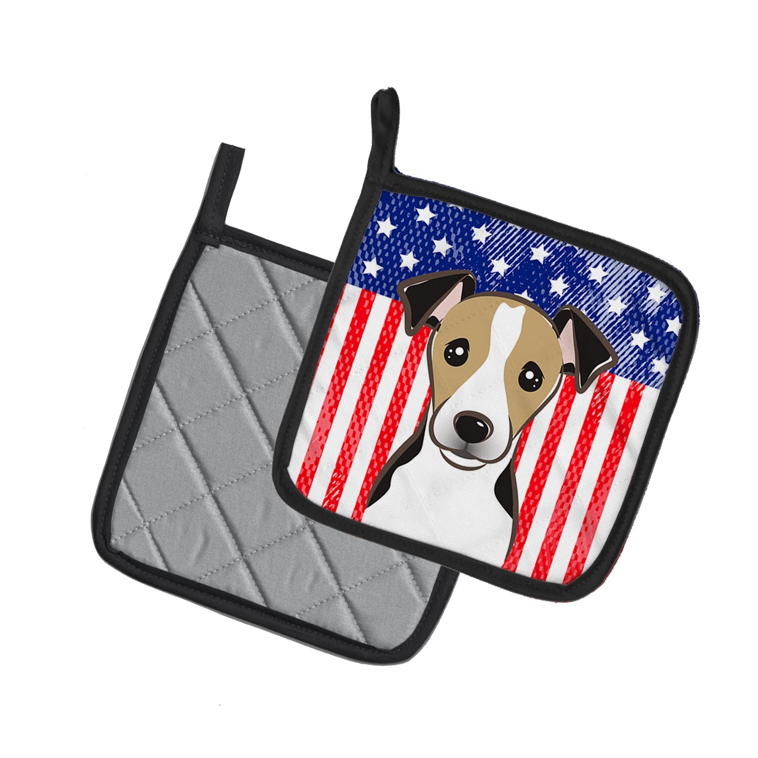 American Flag and Jack Russell Terrier Pot Holder Set of 2 Heat Resistant Quilted Hot Pads 7.5 x 7.5 Inch, Insulated Kitchen Trivets for Cooking & Baking