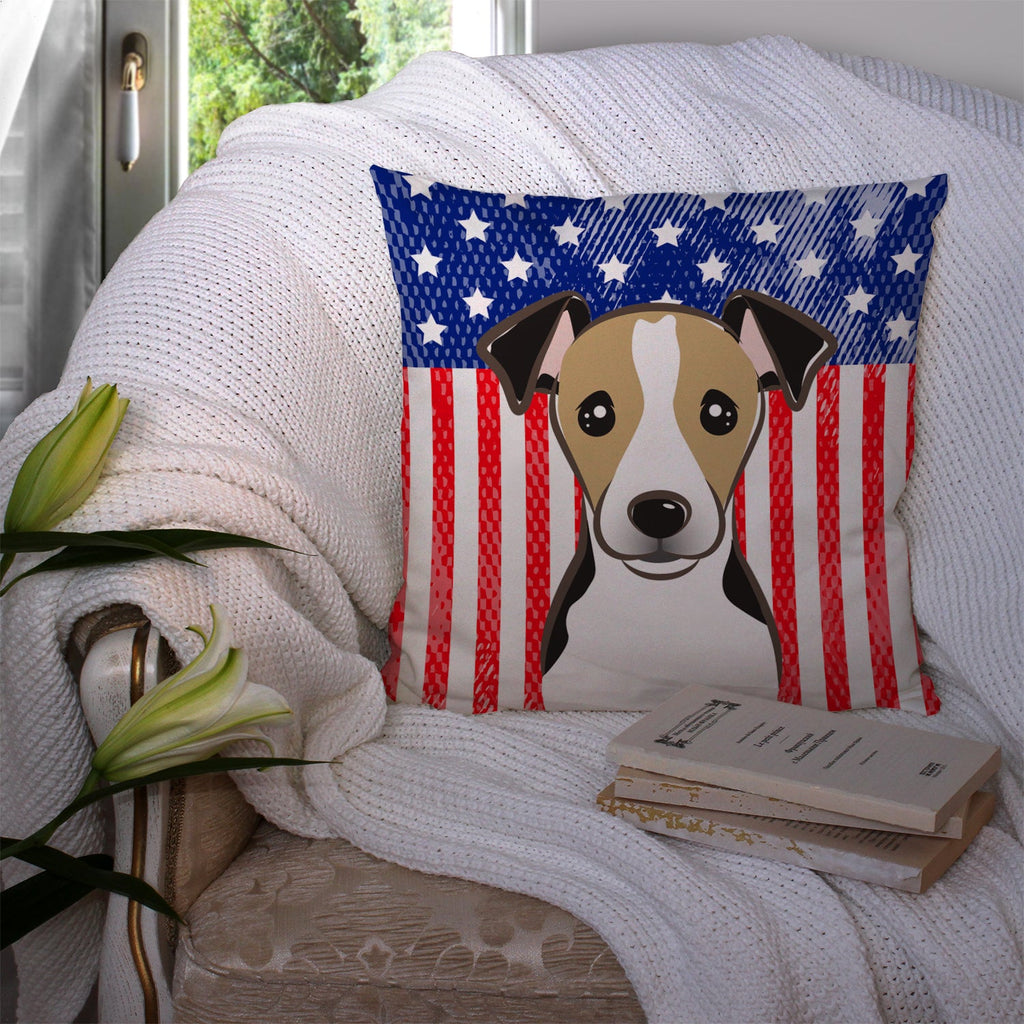 American Flag and Jack Russell Terrier Decorative Throw Pillow 14x14 Indoor Outdoor Accent Cushion, Fabric Cover with Insert for Sofa, Bed, Porch & Living Room
