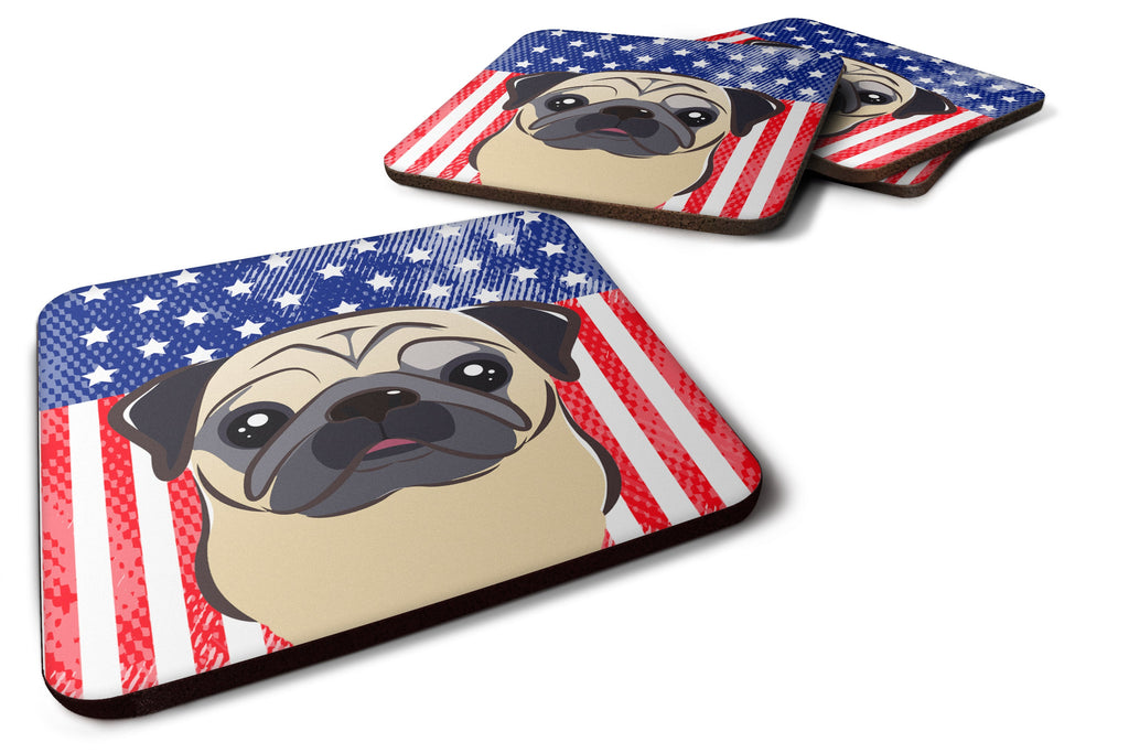 American Flag and Fawn Pug Foam Coasters Set of 4 Cup Coasters for Indoor Outdoor, Tabletop Protection, Anti Slip, Mouse pad Material
