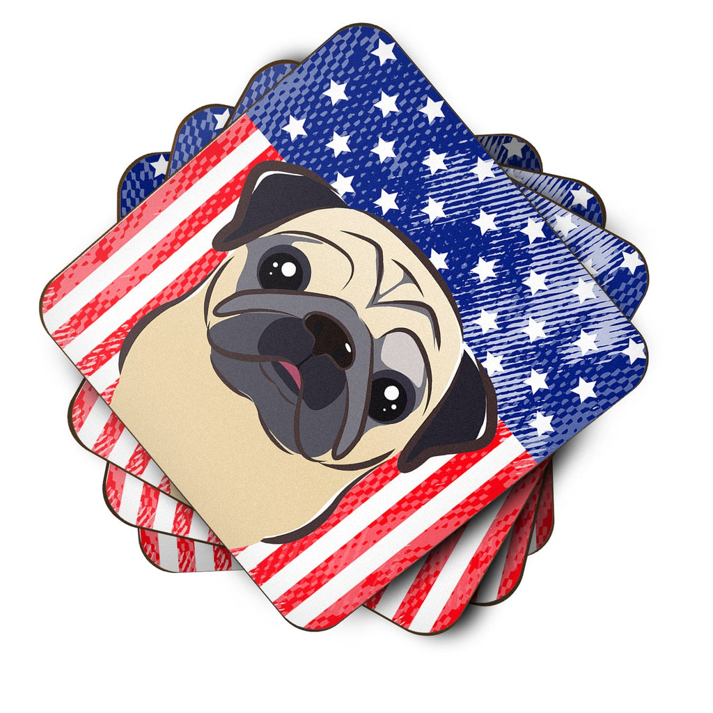 American Flag and Fawn Pug Foam Coasters Set of 4 Cup Coasters for Indoor Outdoor, Tabletop Protection, Anti Slip, Mouse pad Material