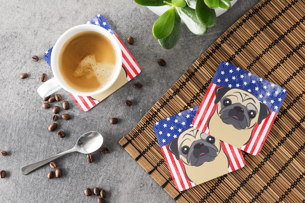 American Flag and Fawn Pug Foam Coasters Set of 4 Cup Coasters for Indoor Outdoor, Tabletop Protection, Anti Slip, Mouse pad Material