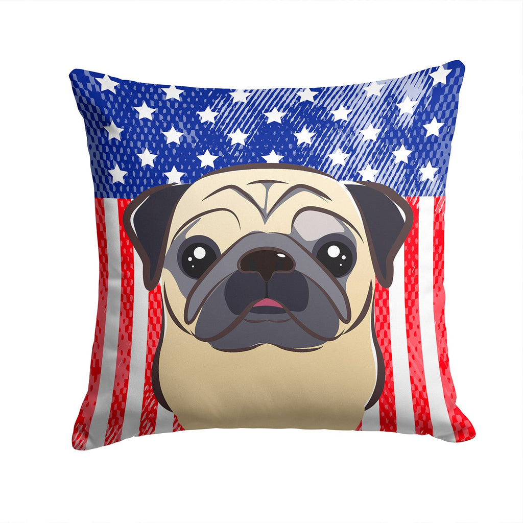 American Flag and Fawn Pug Decorative Throw Pillow 14x14 Indoor Outdoor Accent Cushion, Fabric Cover with Insert for Sofa, Bed, Porch & Living Room