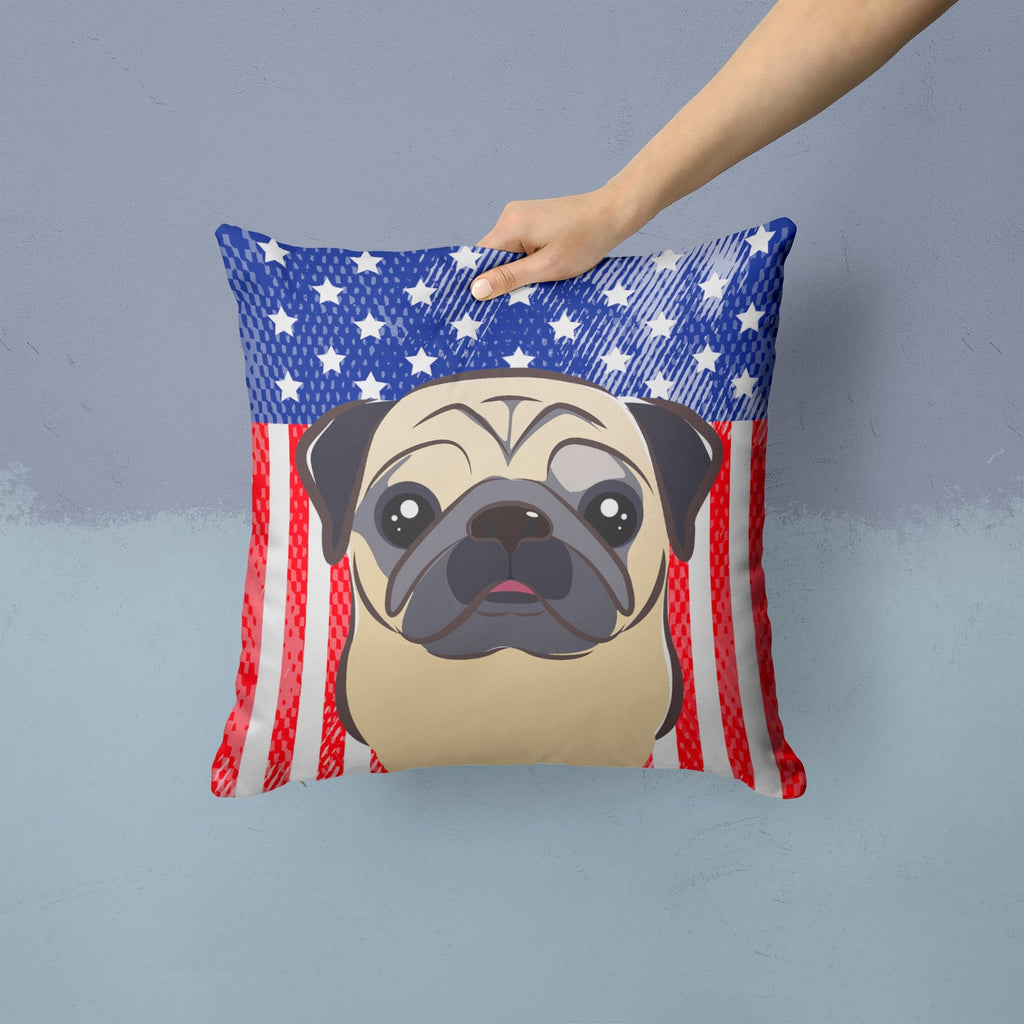 American Flag and Fawn Pug Decorative Throw Pillow 14x14 Indoor Outdoor Accent Cushion, Fabric Cover with Insert for Sofa, Bed, Porch & Living Room