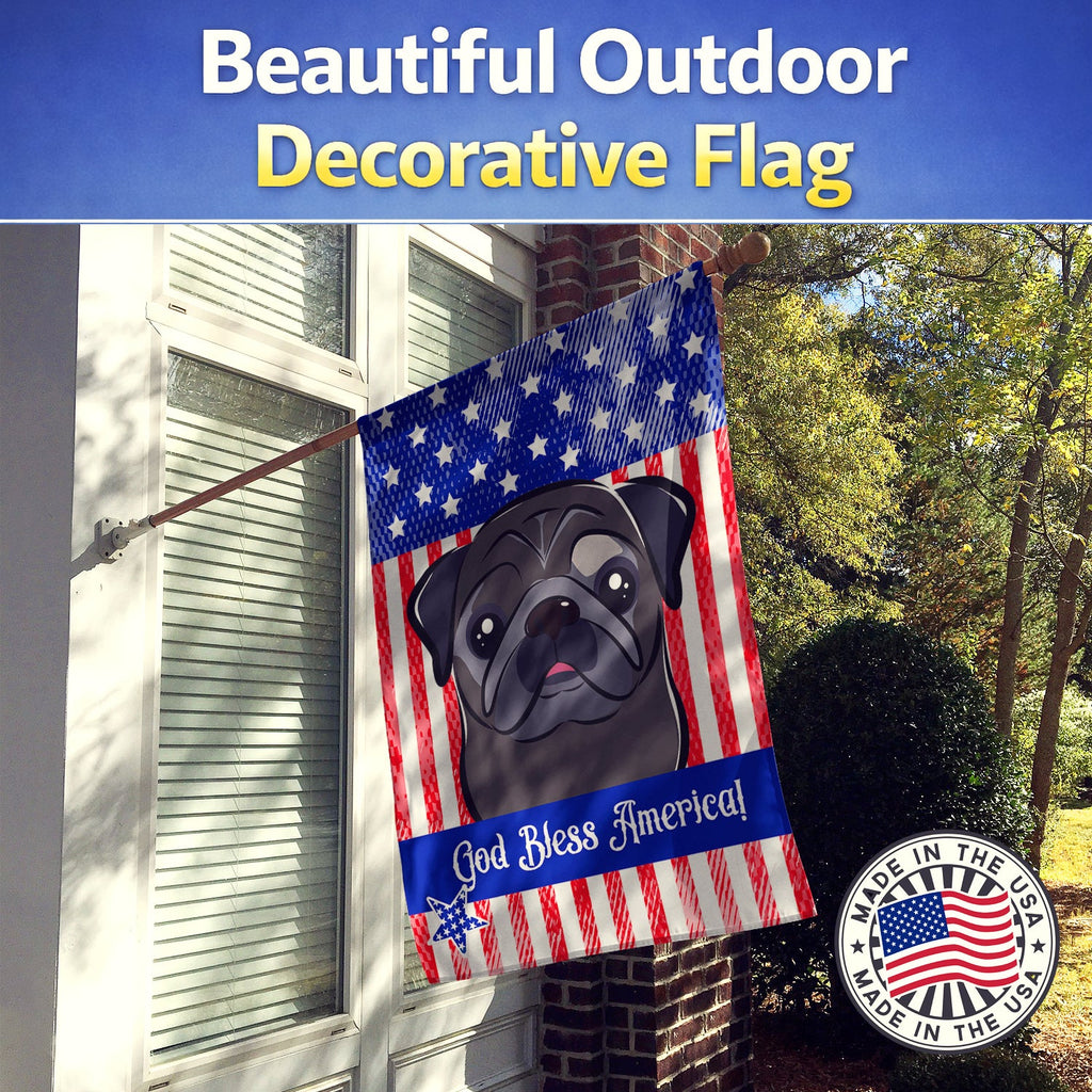American Flag and Black Pug House Flag 28x40 Porch Sleeve Pole Decorative Outside Yard Banner Artwork Wall Hanging, Polyester