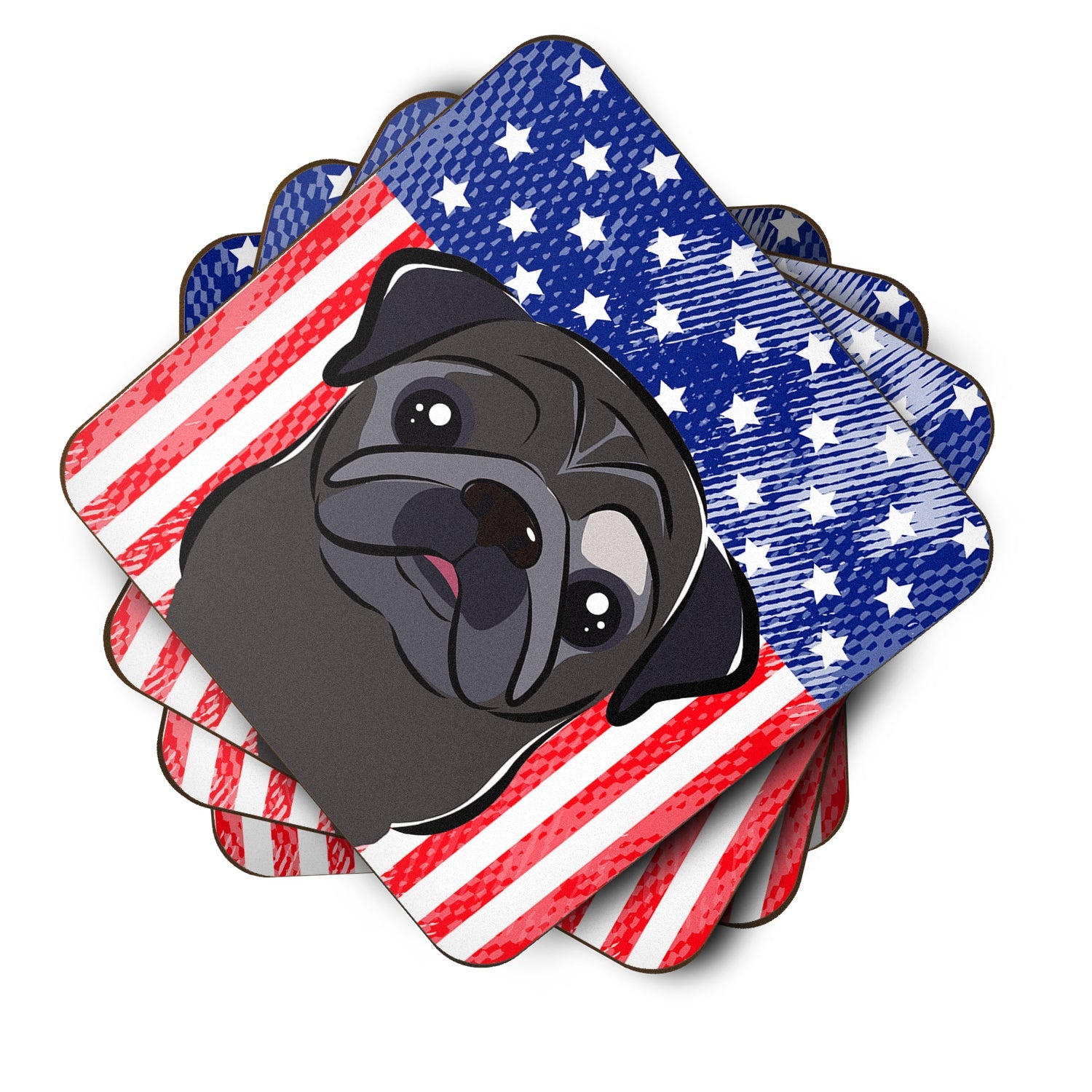 American Flag and Black Pug Foam Coasters Set of 4 Cup Coasters for Indoor Outdoor, Tabletop Protection, Anti Slip, Mouse pad Material