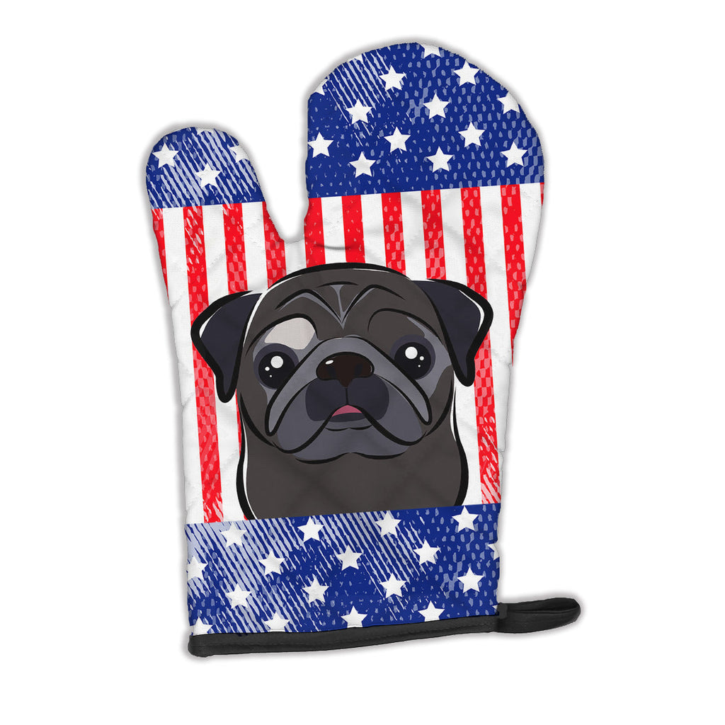 American Flag and Black Pug Oven Mitt Heat Resistant Thick Oven Mitt for Hot Pans and Oven, Kitchen Mitt Protect Hands, Cooking Baking Glove
