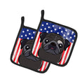 American Flag and Black Pug Pot Holder Set of 2 Heat Resistant Quilted Hot Pads 7.5 x 7.5 Inch, Insulated Kitchen Trivets for Cooking & Baking