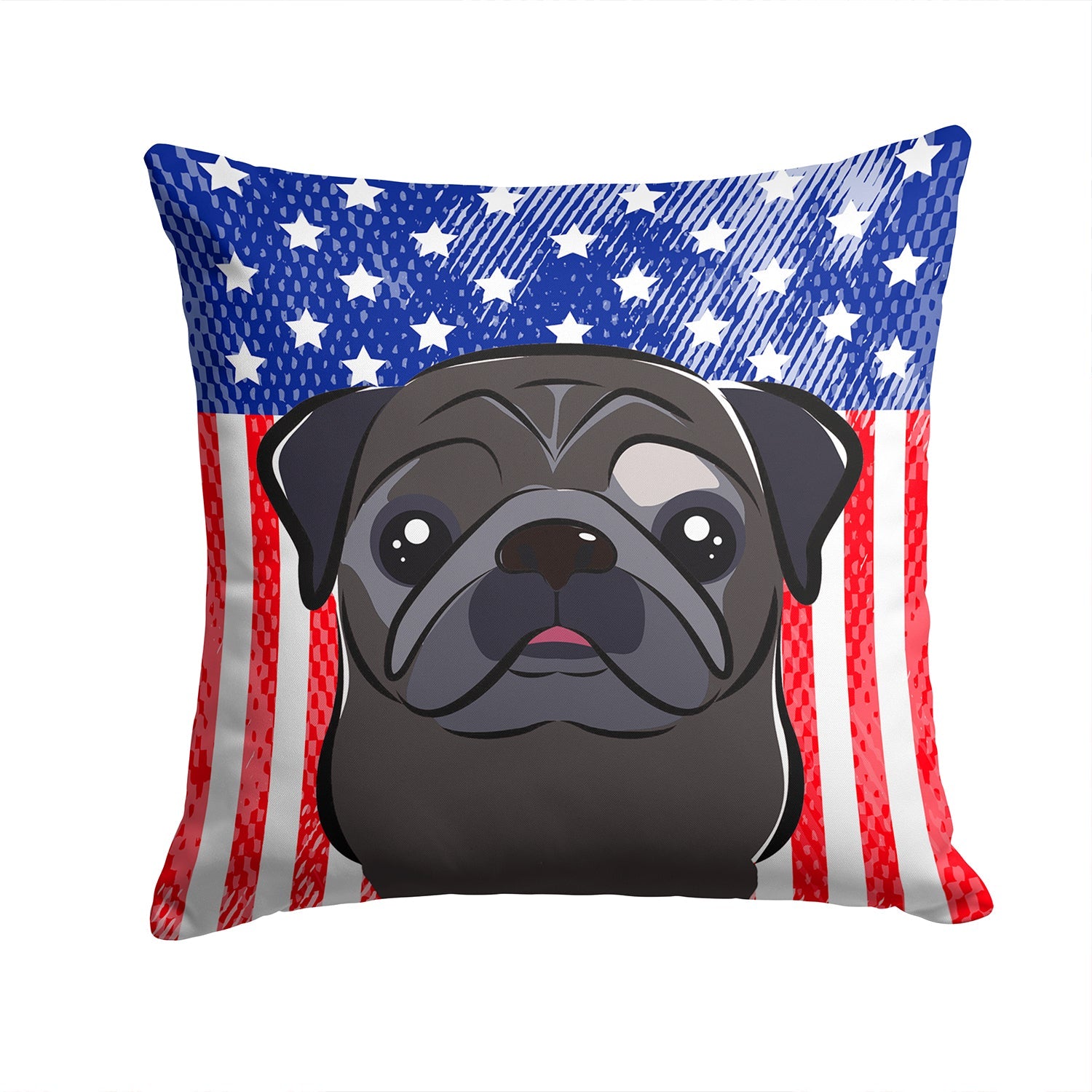 American Flag and Black Pug Decorative Throw Pillow 14x14 Indoor Outdoor Accent Cushion, Fabric Cover with Insert for Sofa, Bed, Porch & Living Room