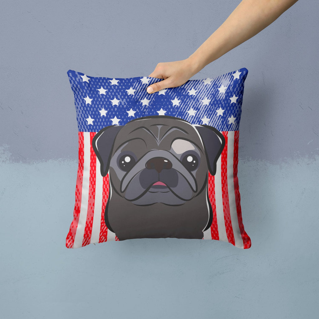 American Flag and Black Pug Decorative Throw Pillow 14x14 Indoor Outdoor Accent Cushion, Fabric Cover with Insert for Sofa, Bed, Porch & Living Room